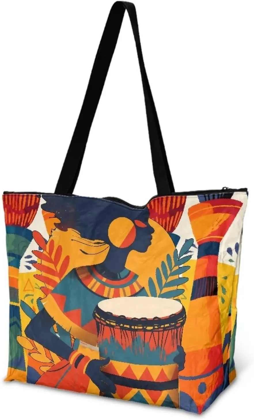 Large Tote Bag for Women African Style Zipper Work Tote Handbag, Ethnic Style Shoulder Bag for Travel,School