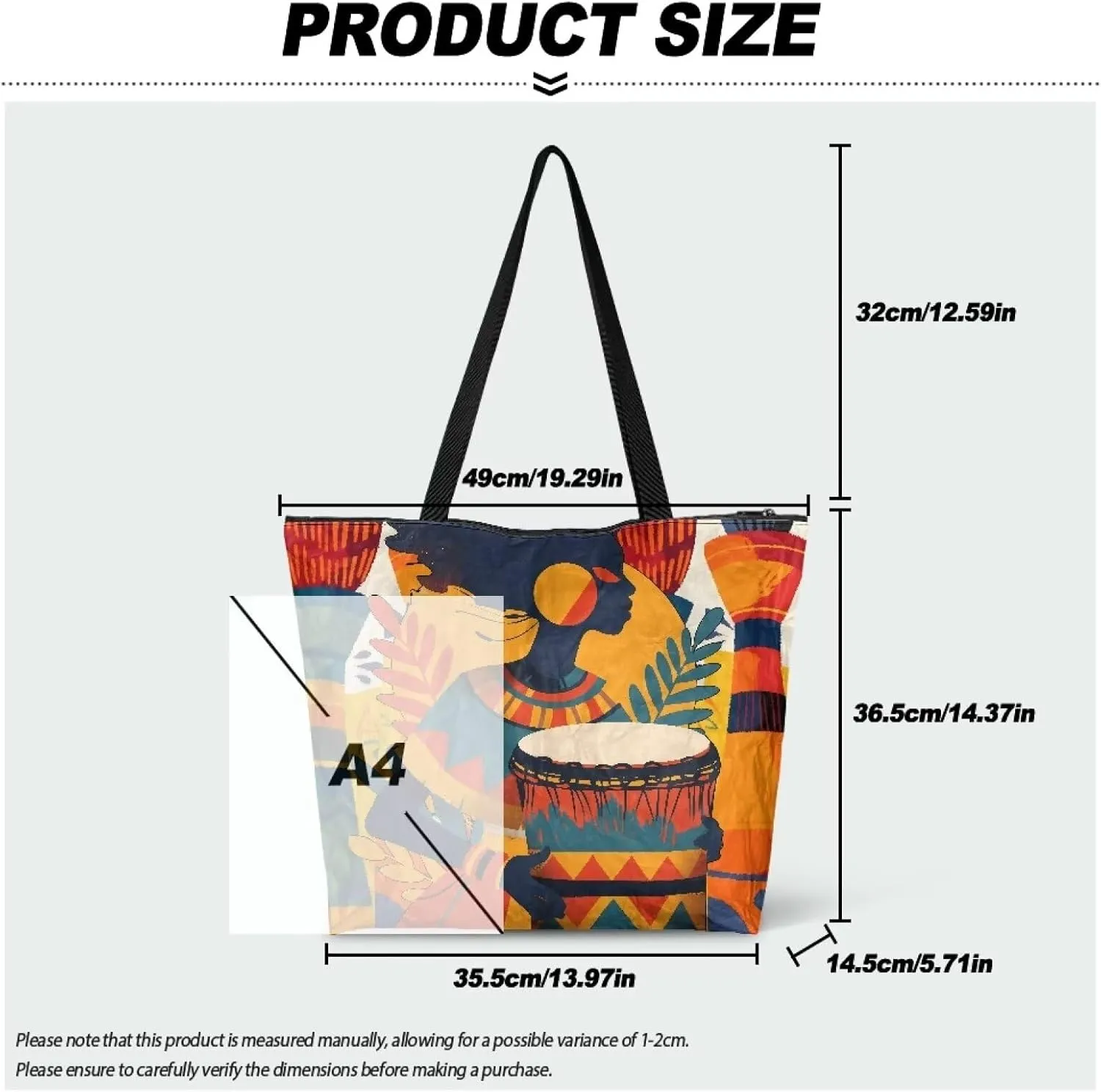 Large Tote Bag for Women African Style Zipper Work Tote Handbag, Ethnic Style Shoulder Bag for Travel,School
