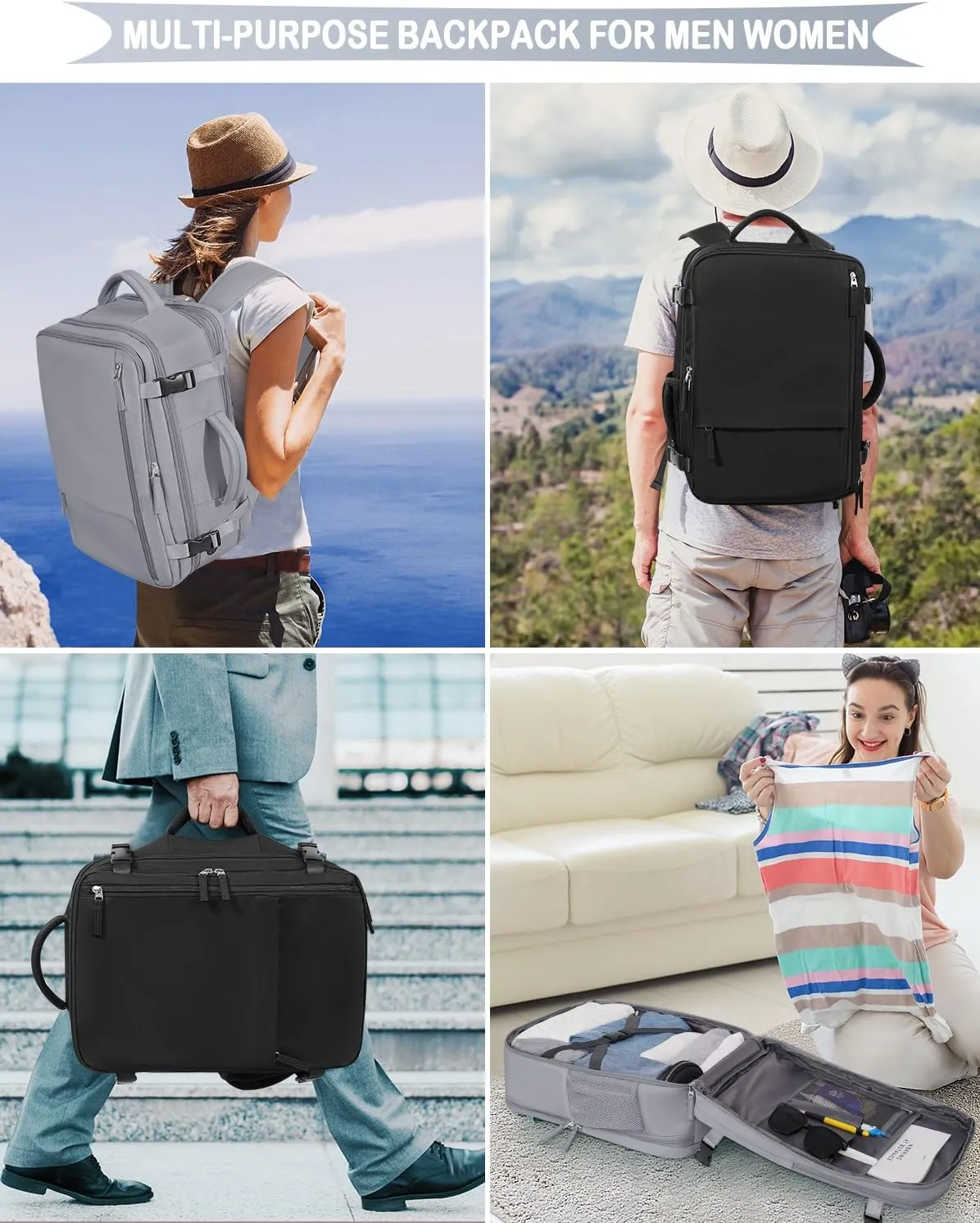 Large Travel Backpack, Carry On Backpack for Men Women, 17 Inch Laptop Backpack,40L Waterproof Backpack Airline Approved, Person Item Bag (Dark grey)