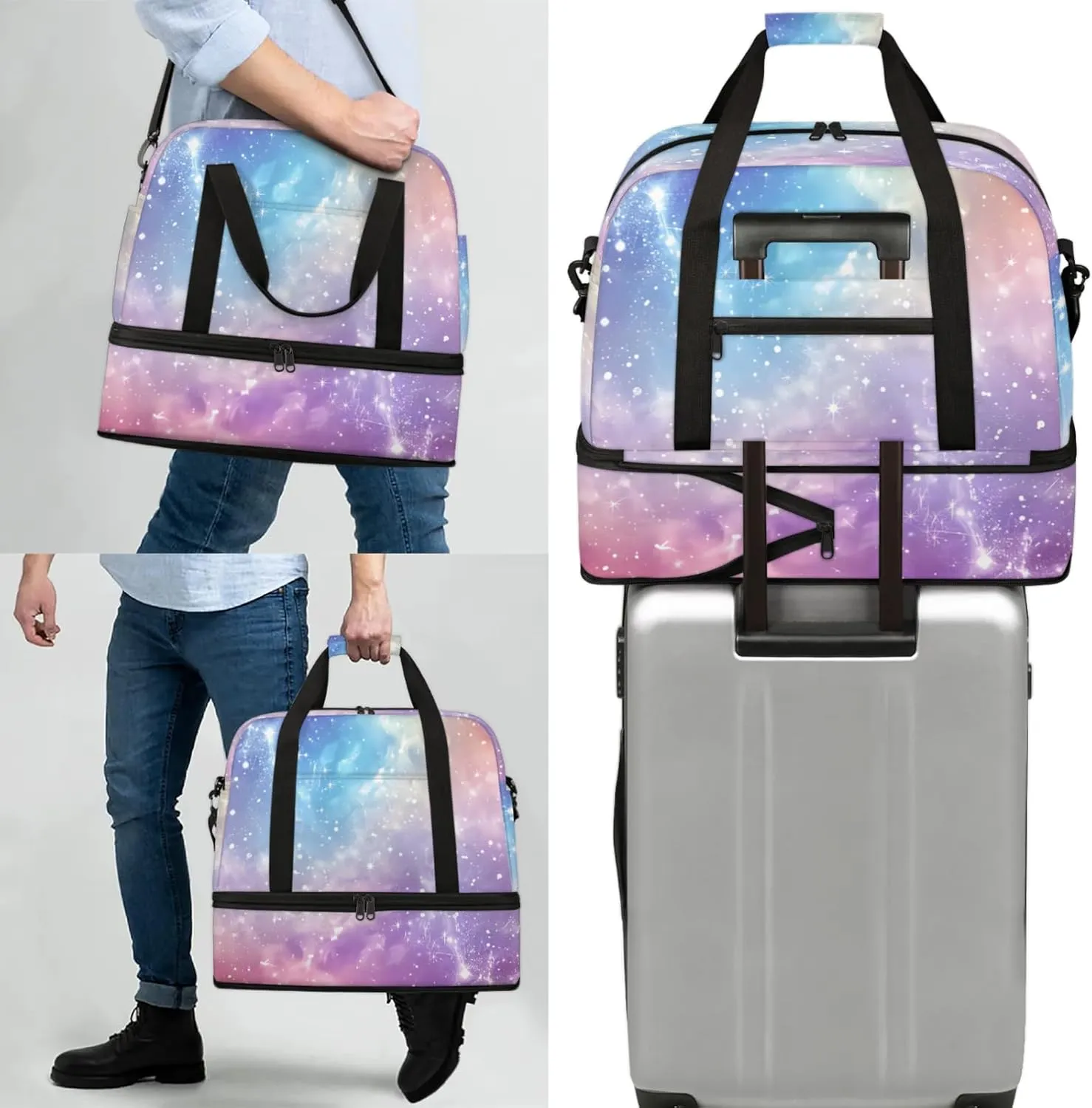 Large Weekender Overnight Bags Travel Duffel Bag for Women Men Galaxy Nebula Colorful Gym Bag With Shoe Compartment Foldie Travel Tote Bag Carry On Personal Item Bag for Travel Gym Sports