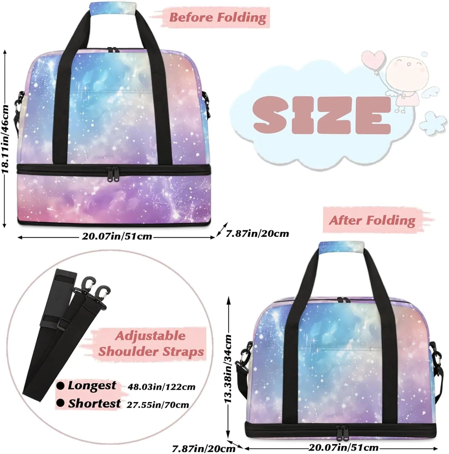 Large Weekender Overnight Bags Travel Duffel Bag for Women Men Galaxy Nebula Colorful Gym Bag With Shoe Compartment Foldie Travel Tote Bag Carry On Personal Item Bag for Travel Gym Sports