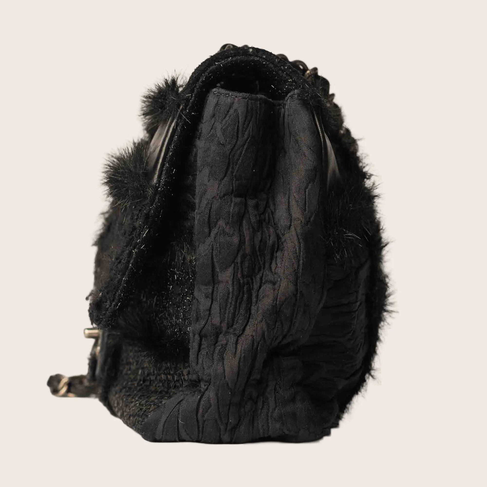 Leather, Free shipping discount Flap Door-to-door delivery Tweed and Fantasy Chanel Patchwork Single Jumbo 2011 Bag Fabric, Fur