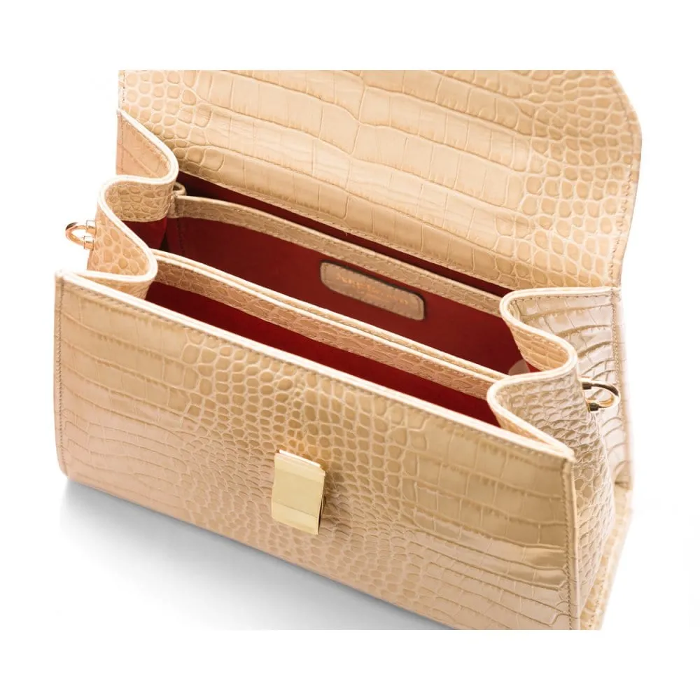 Leather Sabrina Bag - Ivory Croc-Effect