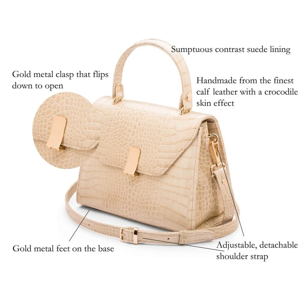 Leather Sabrina Bag - Ivory Croc-Effect