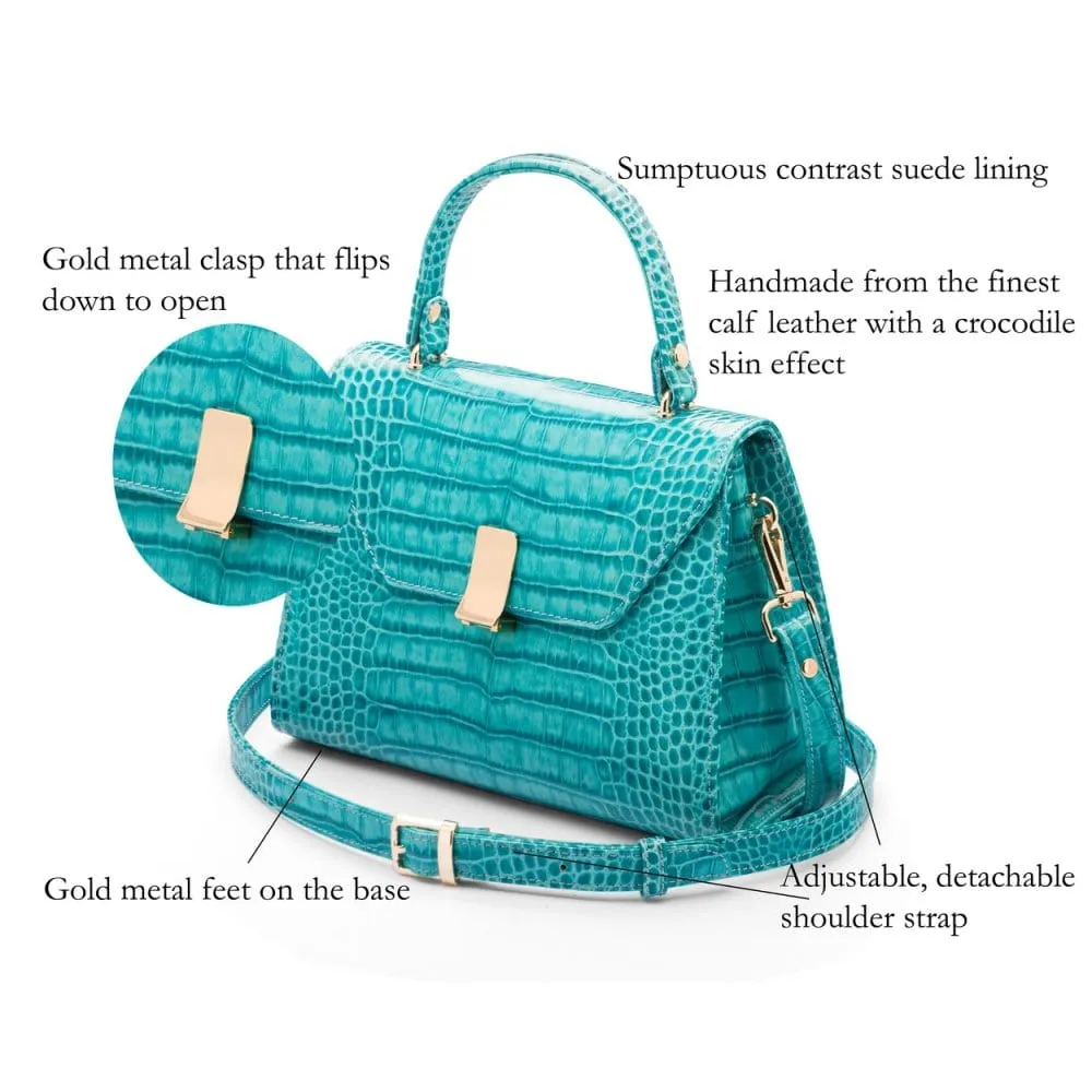 Leather Sabrina Bag - Turquoise Croc-Effect