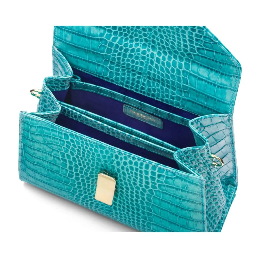 Leather Sabrina Bag - Turquoise Croc-Effect