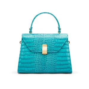 Leather Sabrina Bag - Turquoise Croc-Effect