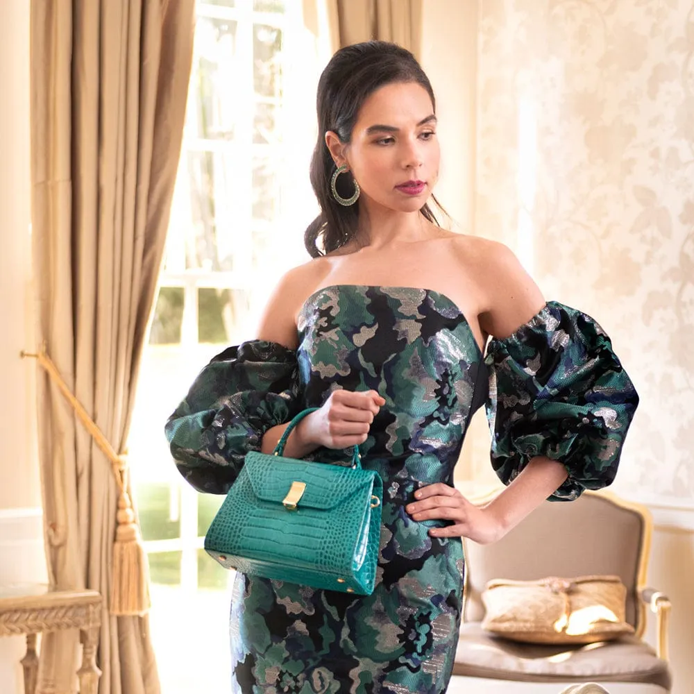 Leather Sabrina Bag - Turquoise Croc-Effect