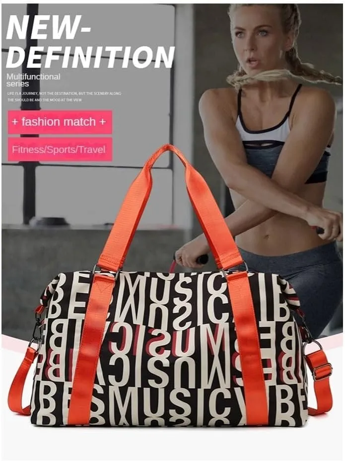 Letter Large Capacity Gym Bag Travel Duffle Fitness Swimming Yog Short Travel Airport Bags for Men Women (light pink)