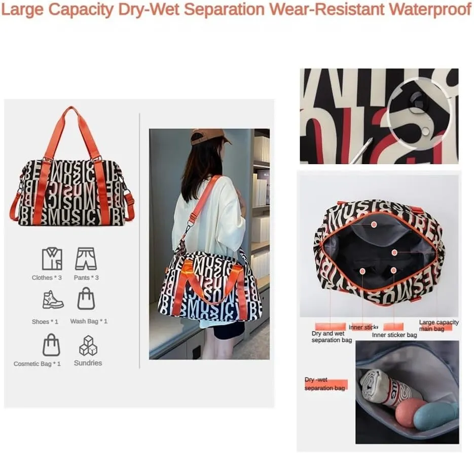 Letter Large Capacity Gym Bag Travel Duffle Fitness Swimming Yog Short Travel Airport Bags for Men Women (light pink)
