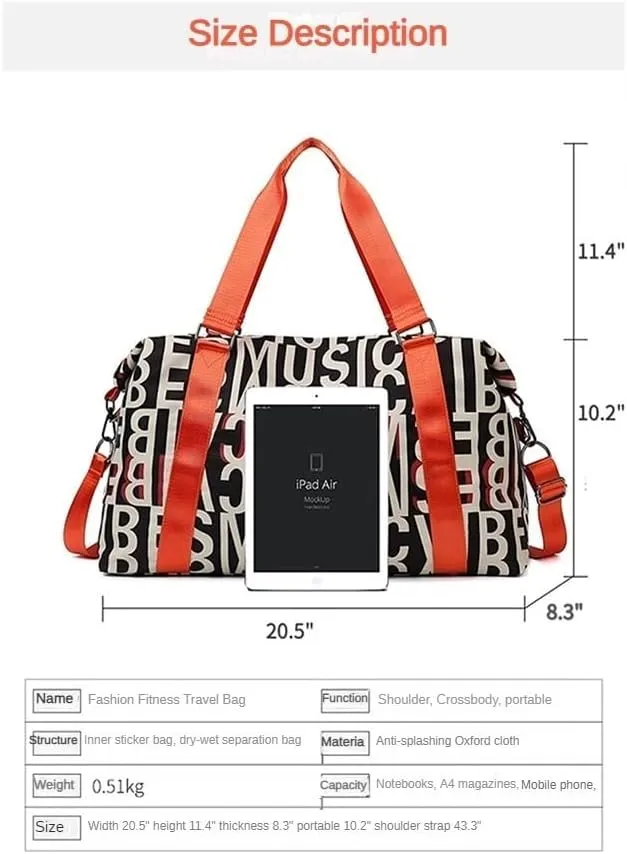 Letter Large Capacity Gym Bag Travel Duffle Fitness Swimming Yog Short Travel Airport Bags for Men Women (light pink)