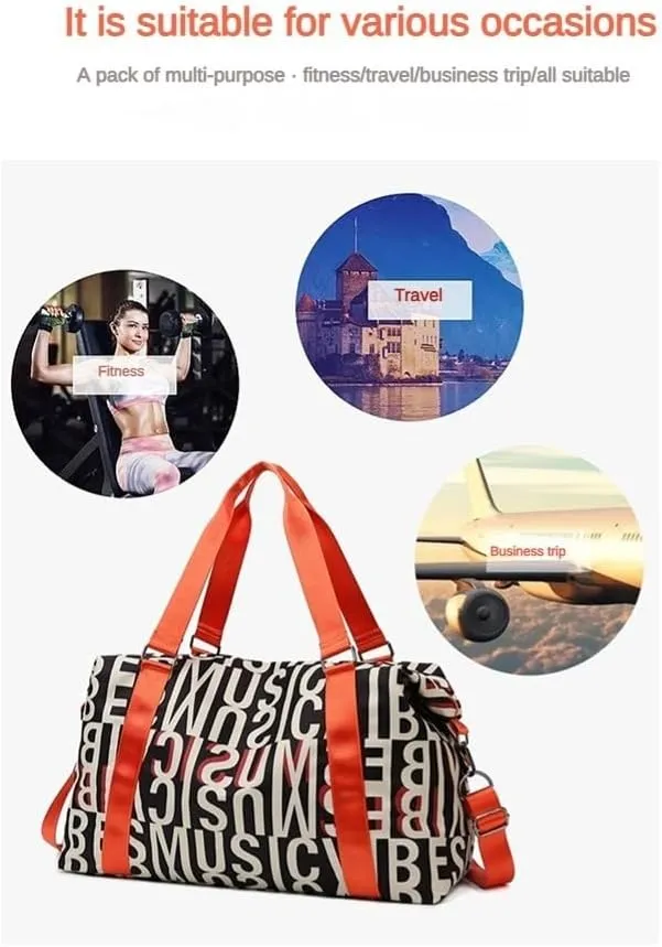 Letter Large Capacity Gym Bag Travel Duffle Fitness Swimming Yog Short Travel Airport Bags for Men Women (light pink)