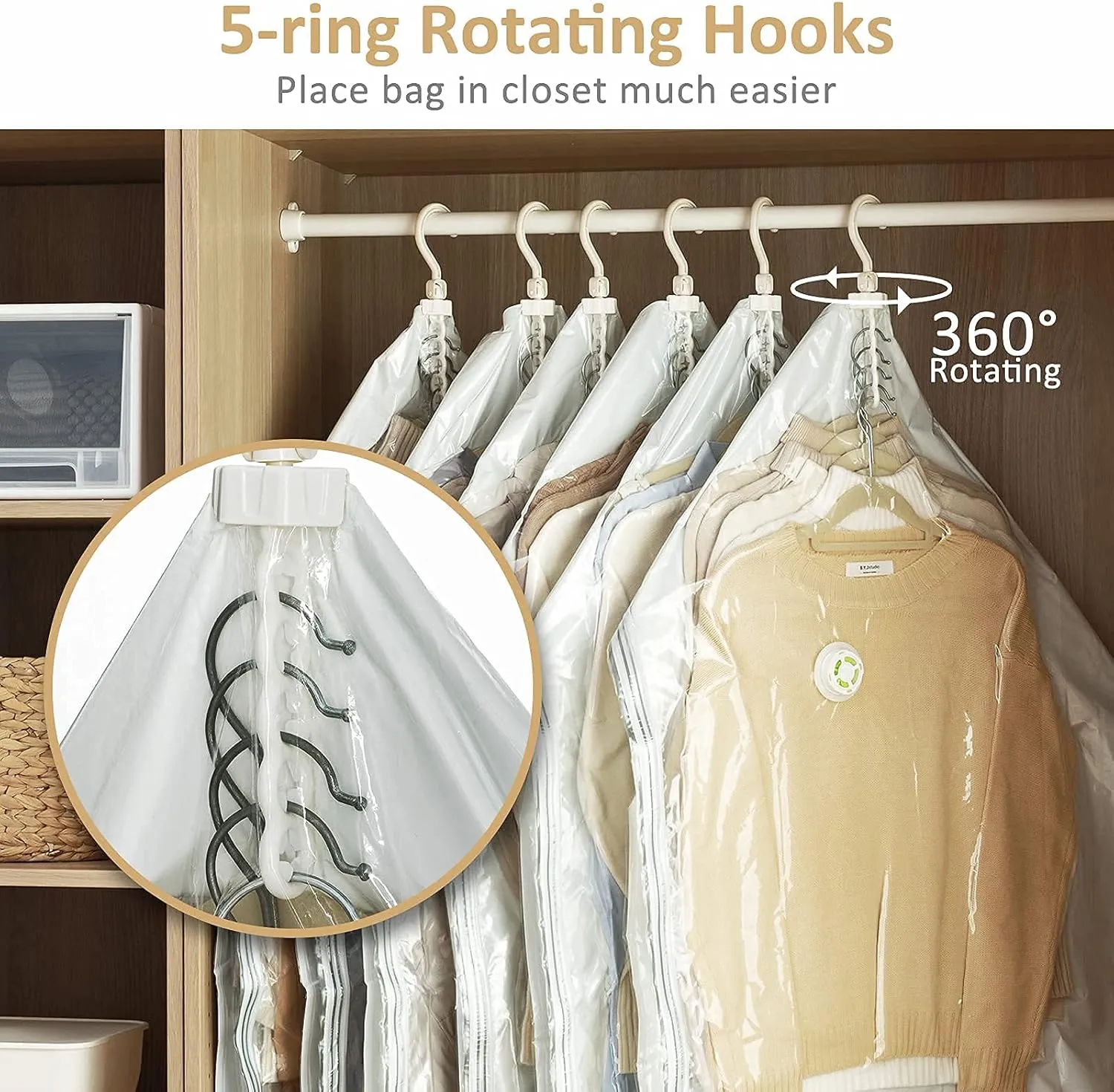 LEVERLOC Hanging Vacuum Storage Space Saver Bags for Clothes Winter Coat Garment Dress Clothing Hanger Closet Organizer, 6 Pack, 3 Long 3 Short