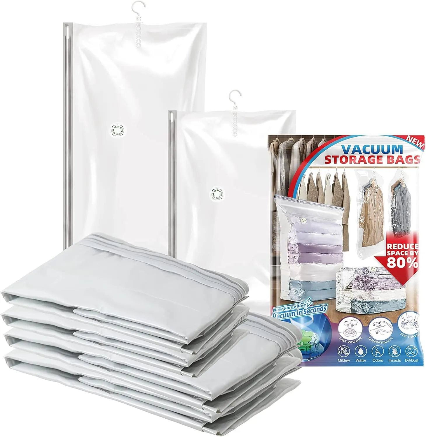 LEVERLOC Hanging Vacuum Storage Space Saver Bags for Clothes Winter Coat Garment Dress Clothing Hanger Closet Organizer, 6 Pack, 3 Long 3 Short