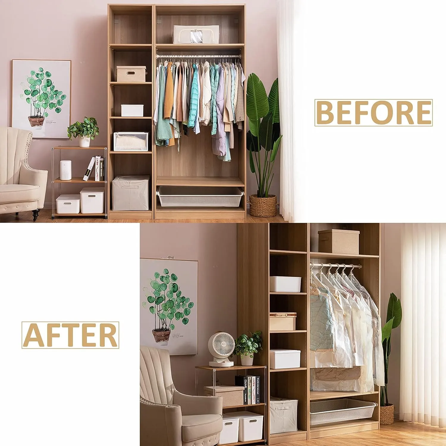 LEVERLOC Hanging Vacuum Storage Space Saver Bags for Clothes Winter Coat Garment Dress Clothing Hanger Closet Organizer, 6 Pack, 3 Long 3 Short