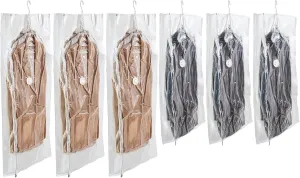 LEVERLOC Hanging Vacuum Storage Space Saver Bags for Clothes Winter Coat Garment Dress Clothing Hanger Closet Organizer, 6 Pack, 3 Long 3 Short