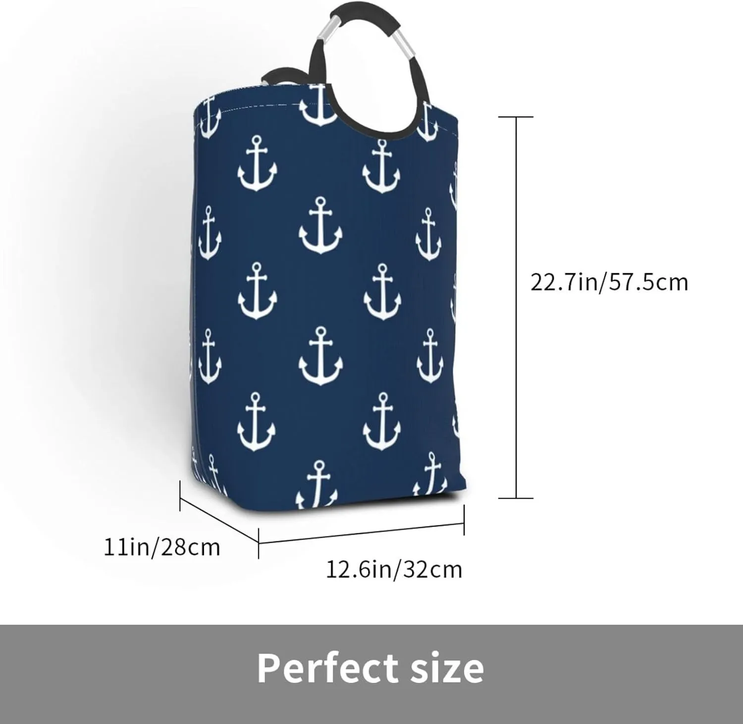 LIBIFALL Navy Blue Anchor Icon Large Laundry Basket Marine Theme Laundry Hamper Bag Collapsible Laundry Baskets Clothes Hamper with Handle Ocean Sailboat Storage Baskets For Dorm,Family,50L