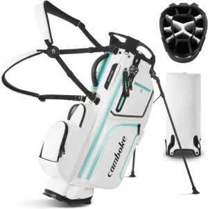 Lightweight Golf Stand Bag for Women & Men - PU Leather & Carbon Fiber Legs | 14-Way Full Dividers, Waterproof Zipper, 10  Pockets
