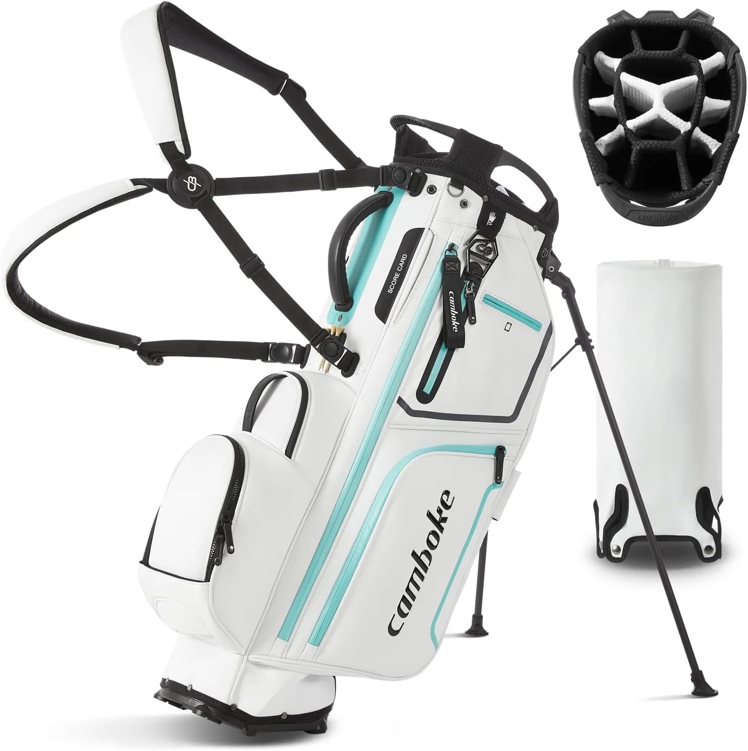 Lightweight Golf Stand Bag for Women & Men - PU Leather & Carbon Fiber Legs | 14-Way Full Dividers, Waterproof Zipper, 10  Pockets