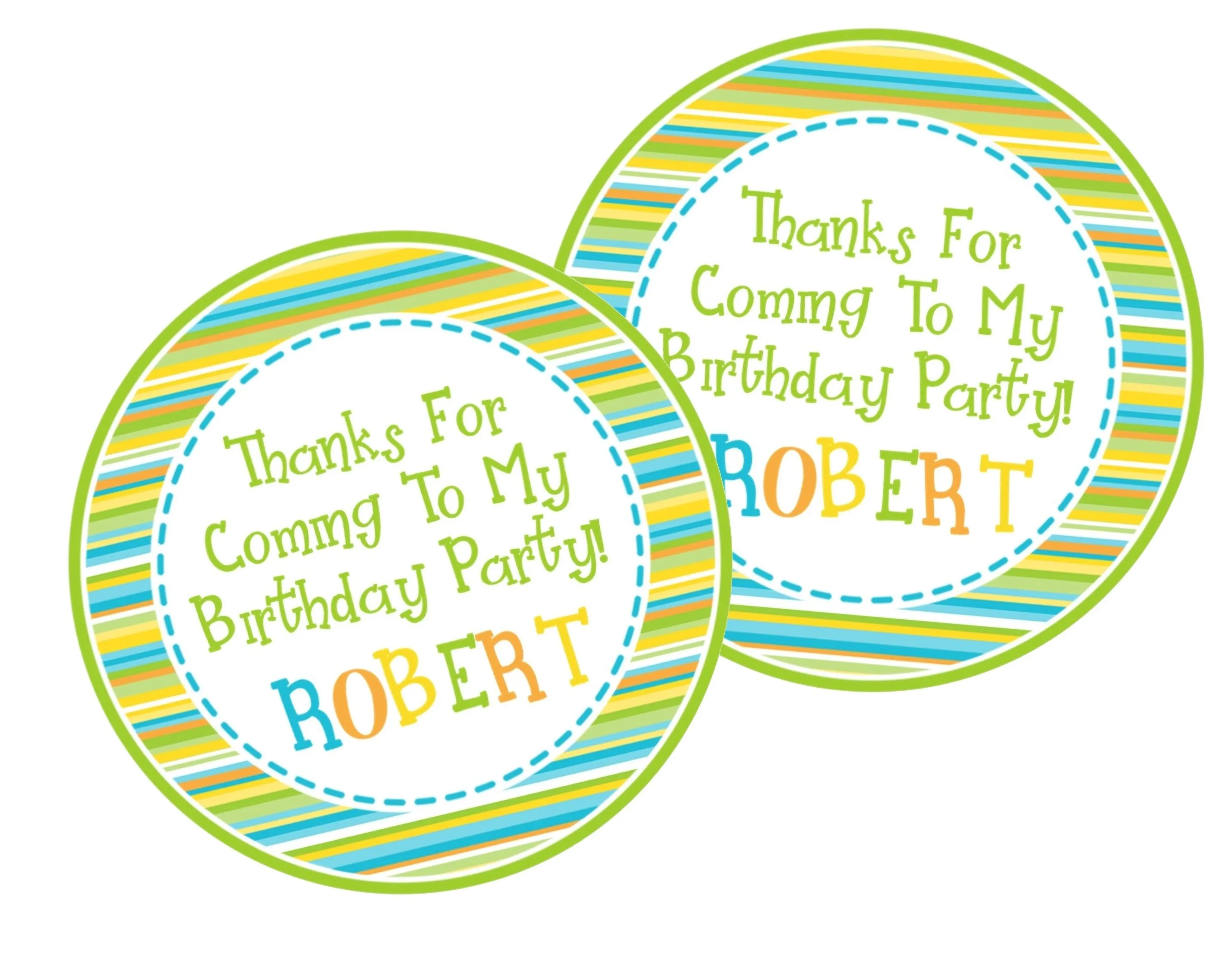 Lime & Blue Striped Birthday Stickers