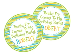 Lime & Blue Striped Birthday Stickers