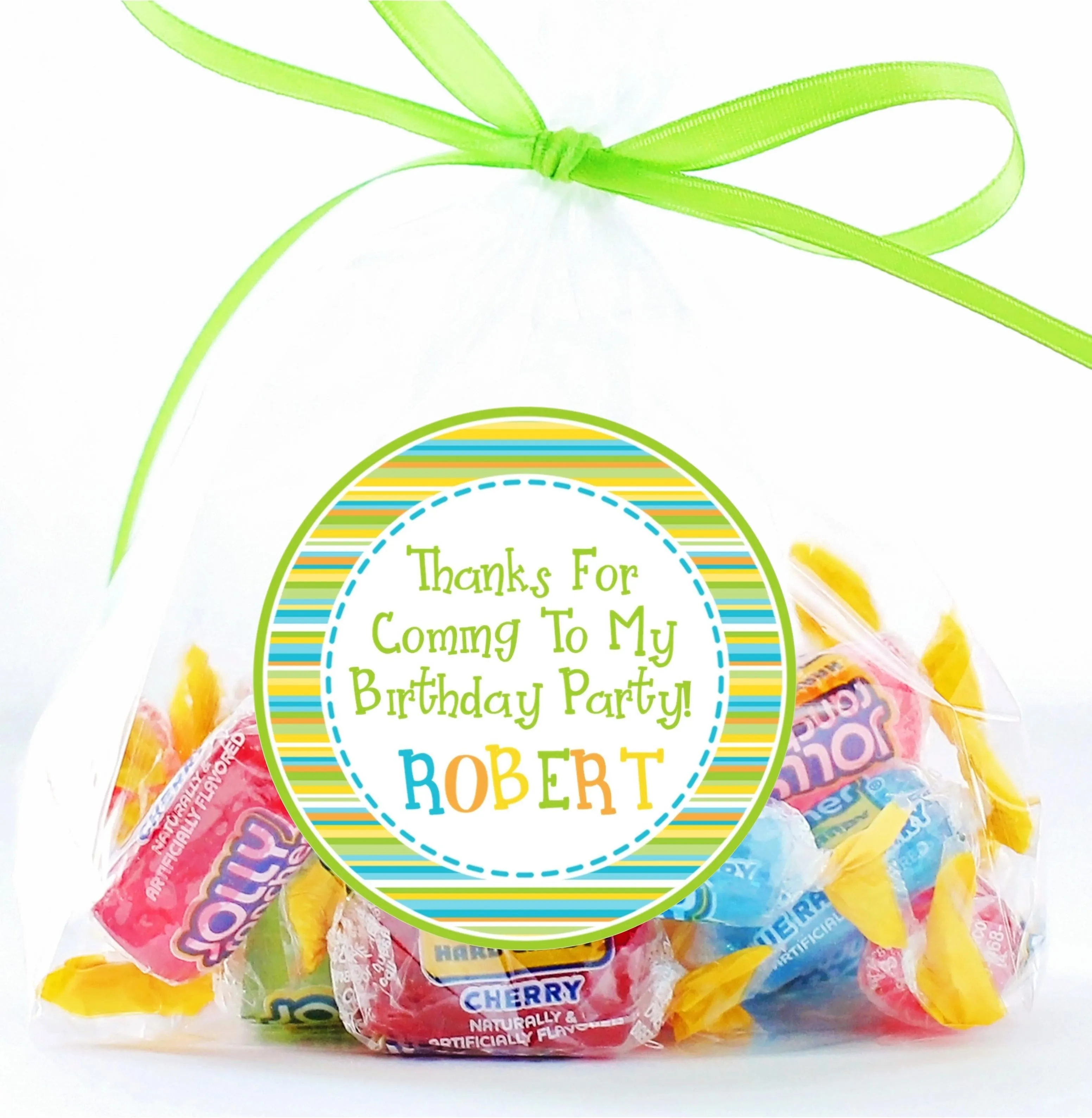 Lime & Blue Striped Birthday Stickers