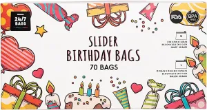 Limited Edition Slider Seal Bags 70 Count- Happy Birthday, Quart & Gallon Combo with Expandable Bottom, Treats, Candies, Souvenirs & More- 35 Quart/ 35 Gallon
