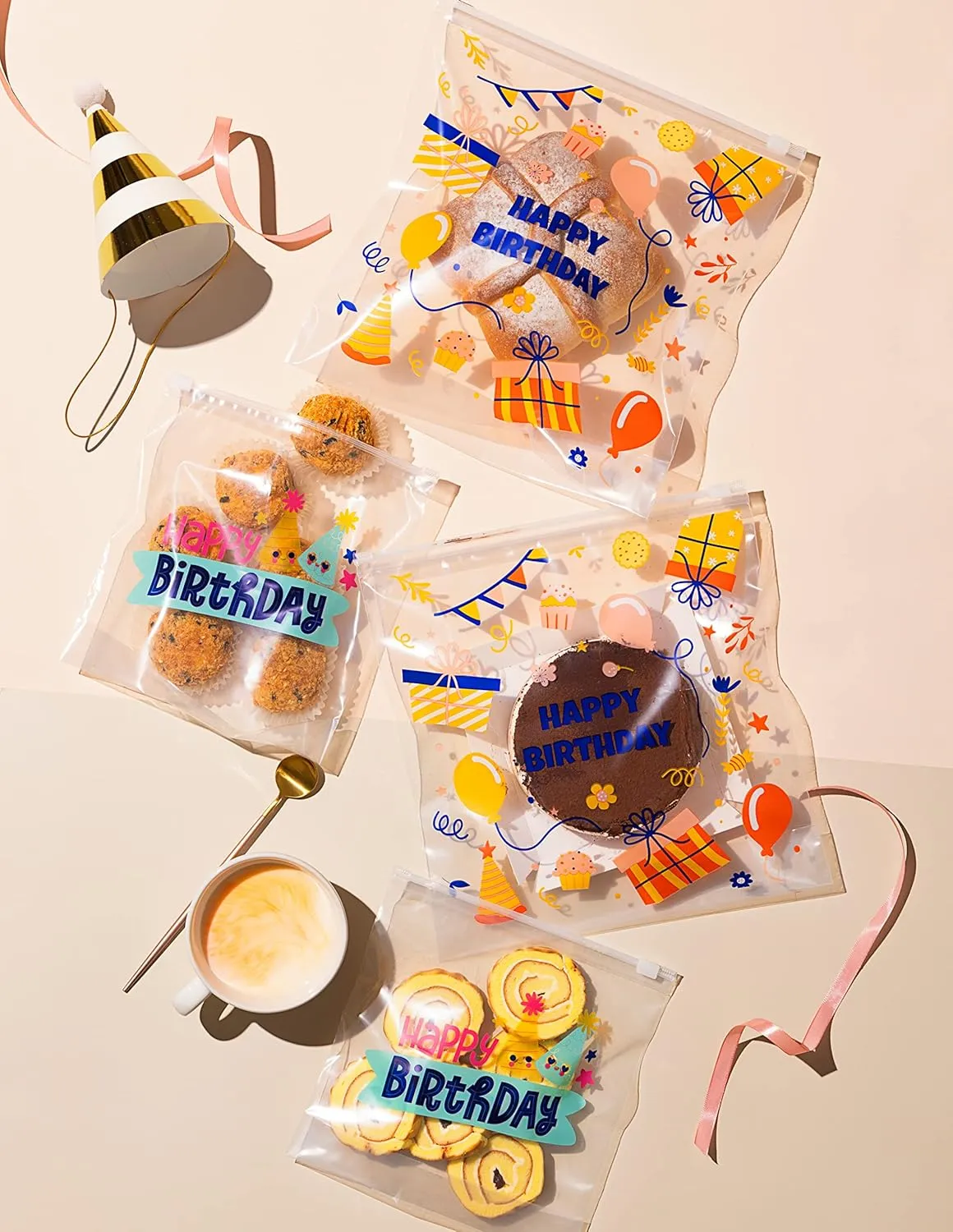 Limited Edition Slider Seal Bags 70 Count- Happy Birthday, Quart & Gallon Combo with Expandable Bottom, Treats, Candies, Souvenirs & More- 35 Quart/ 35 Gallon