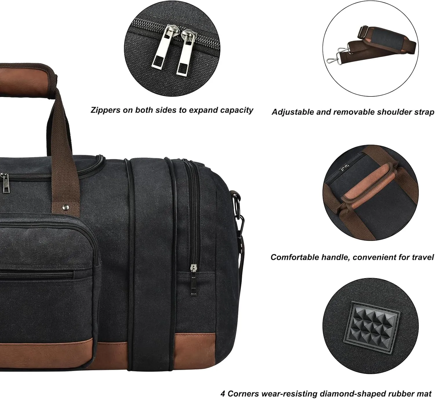 Litvyak Duffle Bag for Travel, Canvas Travel Duffel Bags Overnight Weekend Gym Carry on Luggage Bag for Men (Black Toiletry Bag)
