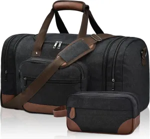 Litvyak Duffle Bag for Travel, Canvas Travel Duffel Bags Overnight Weekend Gym Carry on Luggage Bag for Men (Black Toiletry Bag)