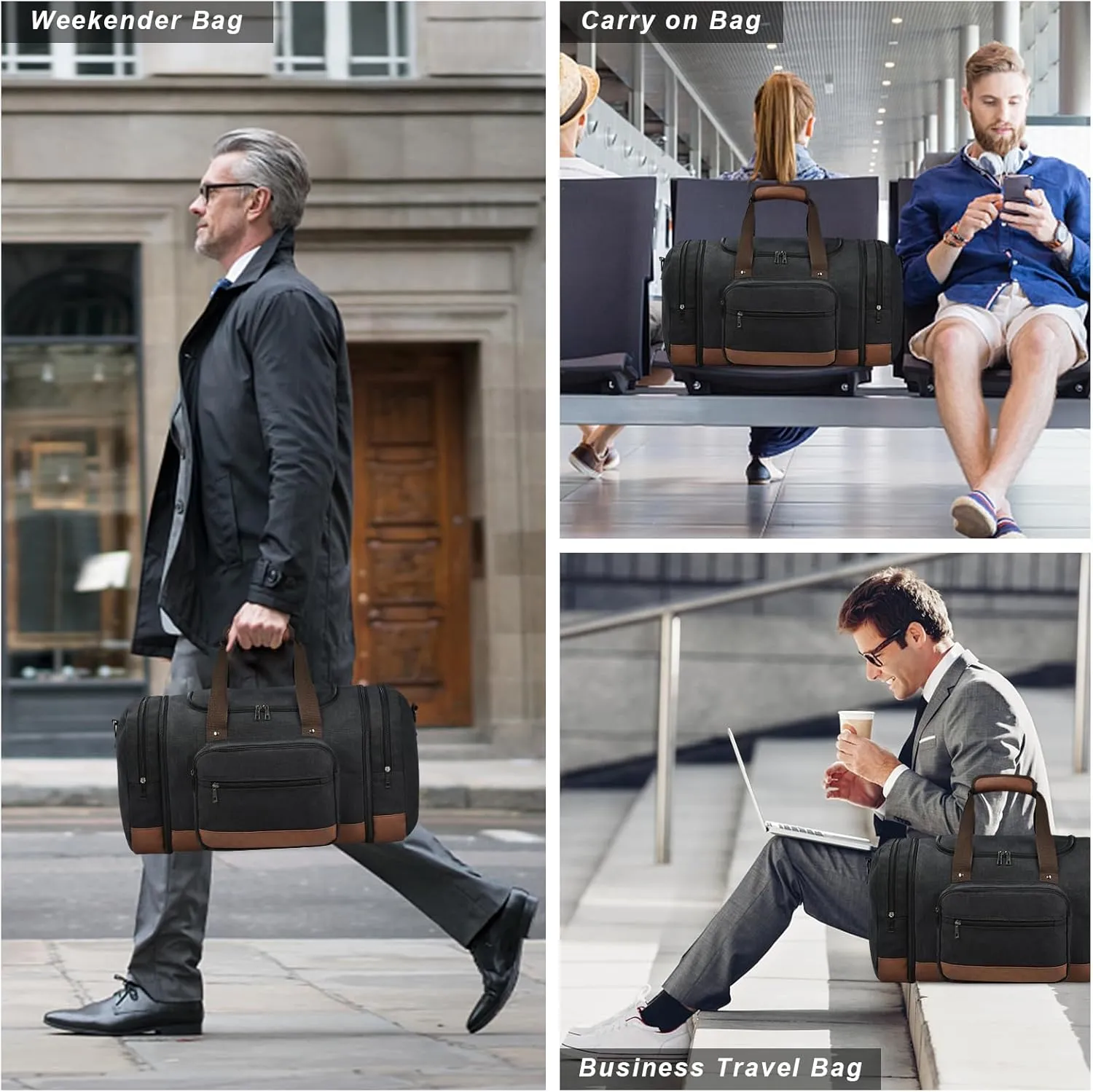 Litvyak Duffle Bag for Travel, Canvas Travel Duffel Bags Overnight Weekend Gym Carry on Luggage Bag for Men (Black Toiletry Bag)