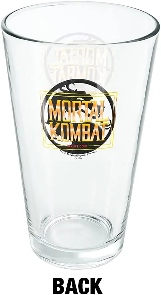 LOGOVISION Mortal Kombat Insert Coin 16 oz Pint Glass, Tempered Glass, Licensed Printed Design & A Perfect Fan Gift | Great for Cold Beverages, Soda, Water
