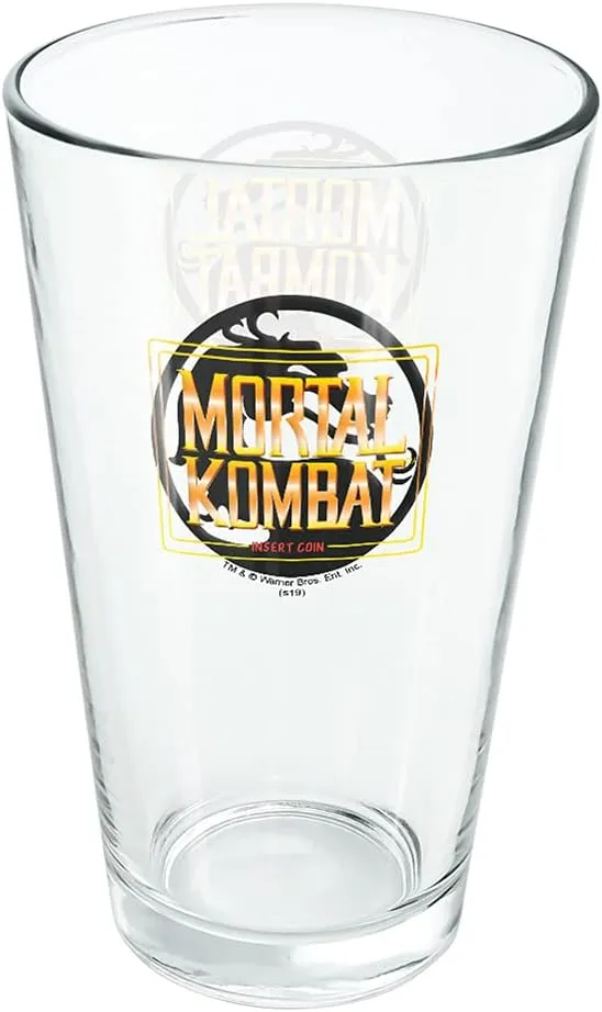 LOGOVISION Mortal Kombat Insert Coin 16 oz Pint Glass, Tempered Glass, Licensed Printed Design & A Perfect Fan Gift | Great for Cold Beverages, Soda, Water