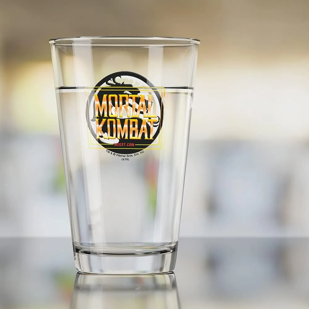 LOGOVISION Mortal Kombat Insert Coin 16 oz Pint Glass, Tempered Glass, Licensed Printed Design & A Perfect Fan Gift | Great for Cold Beverages, Soda, Water