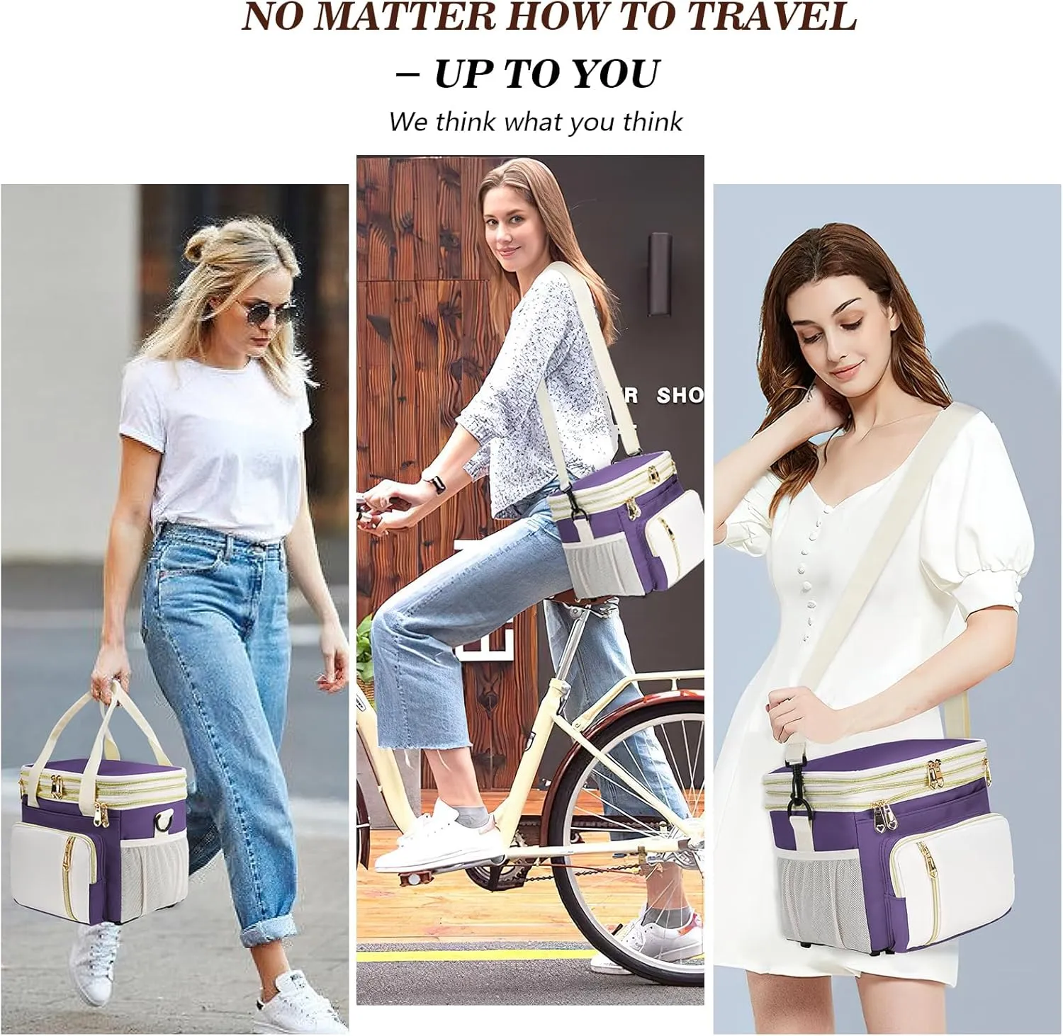 LOKASS Expandable Lunch Box for Women | Adult Lunchbag Cooler Tote Bag with Adjustable Shoulder Strap | Insulated Reusable Womens Lunch Bags for Work Camping Beach | 16L, Purple