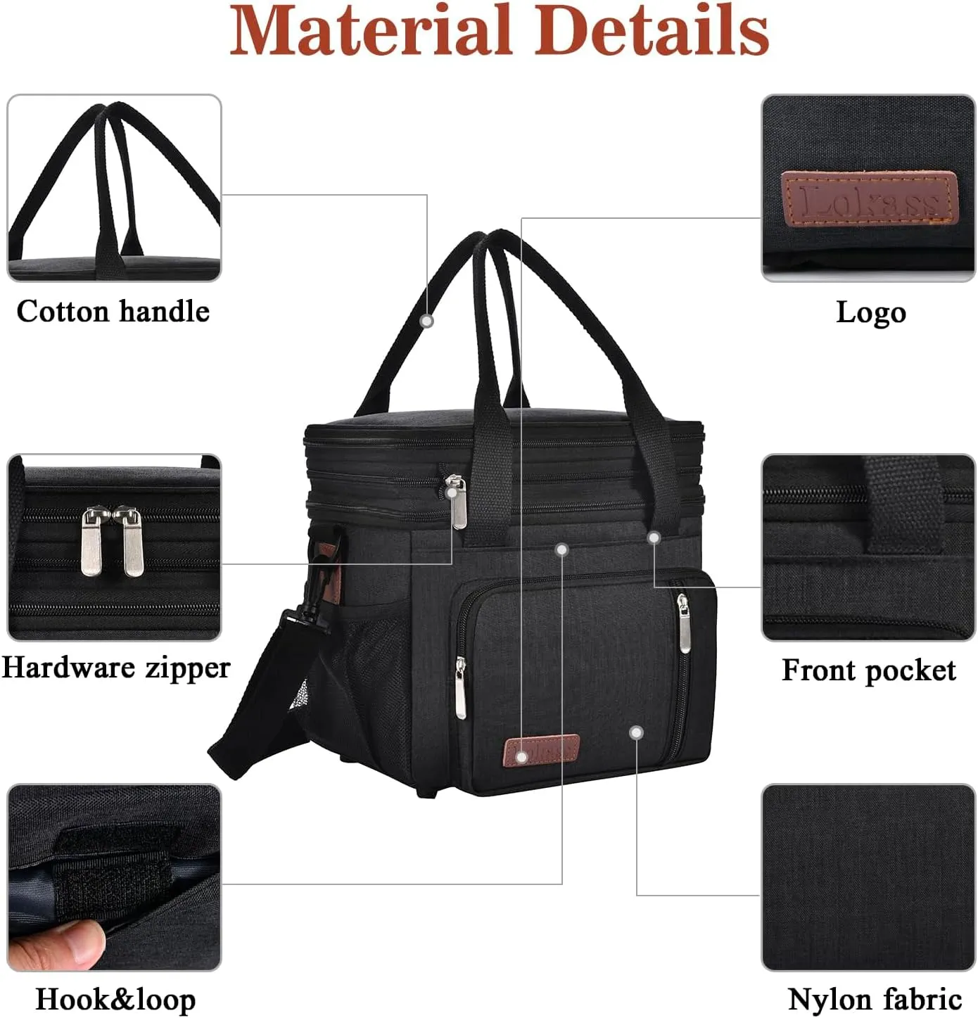 LOKASS Expandable Lunch Box for Women Men | Adult Lunchbag Cooler Tote Bag with Adjustable Shoulder Strap | Insulated Reusable Womens Lunch Bags for Work Camping Beach | 16L, Black