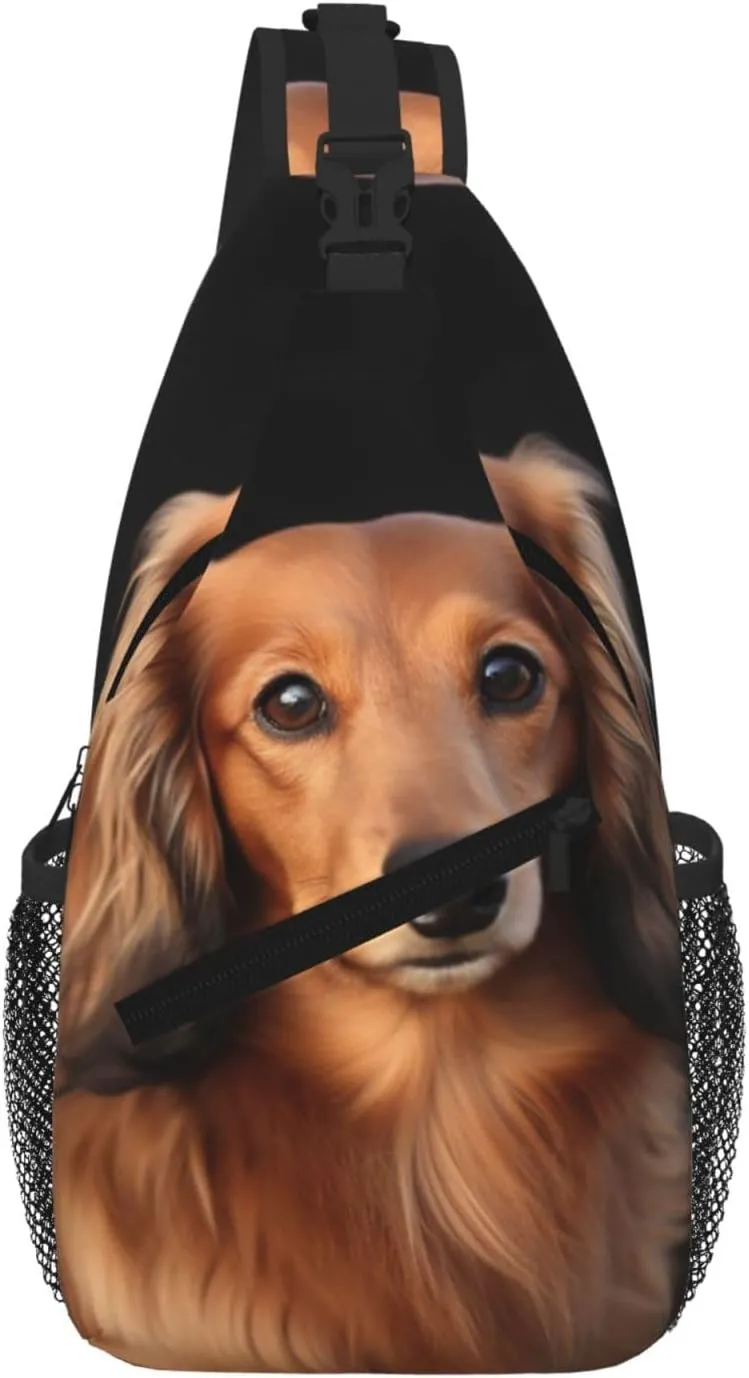 Long Haired Dachshund Sling Bag For Women Men Travel Hiking Backpack Crossbody Shoulder Chest Bags Casual Daypack