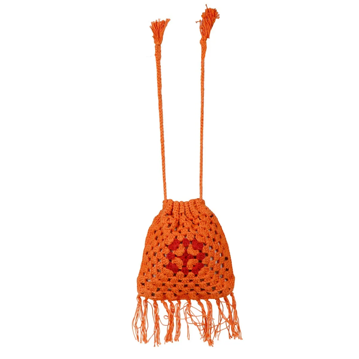 Long Handle Potli Bag | Hand-Crafted & Crochet | Cotton Yarn | Rust