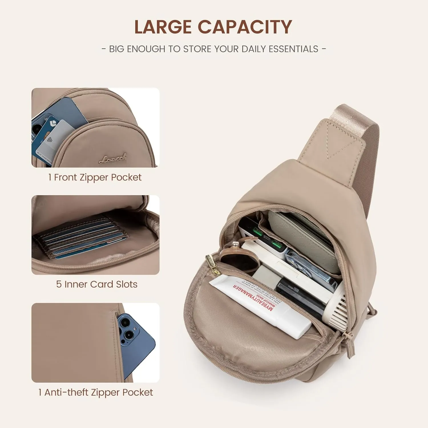 LOVEVOOK Sling Bag for Women, Puffer Crossbody Bags for Women, Small Sling Backpack, Travel Hiking Chest Bag Daypack