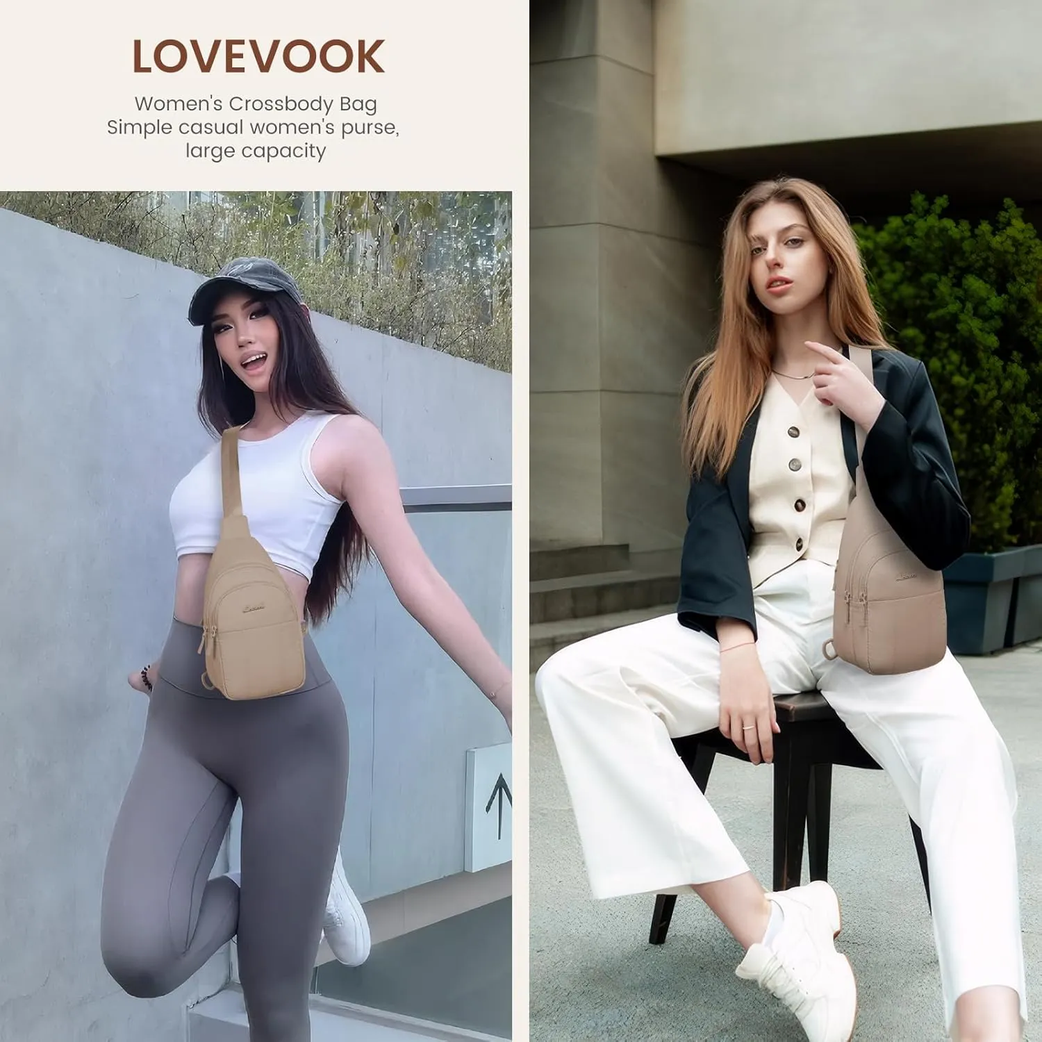 LOVEVOOK Sling Bag for Women, Puffer Crossbody Bags for Women, Small Sling Backpack, Travel Hiking Chest Bag Daypack