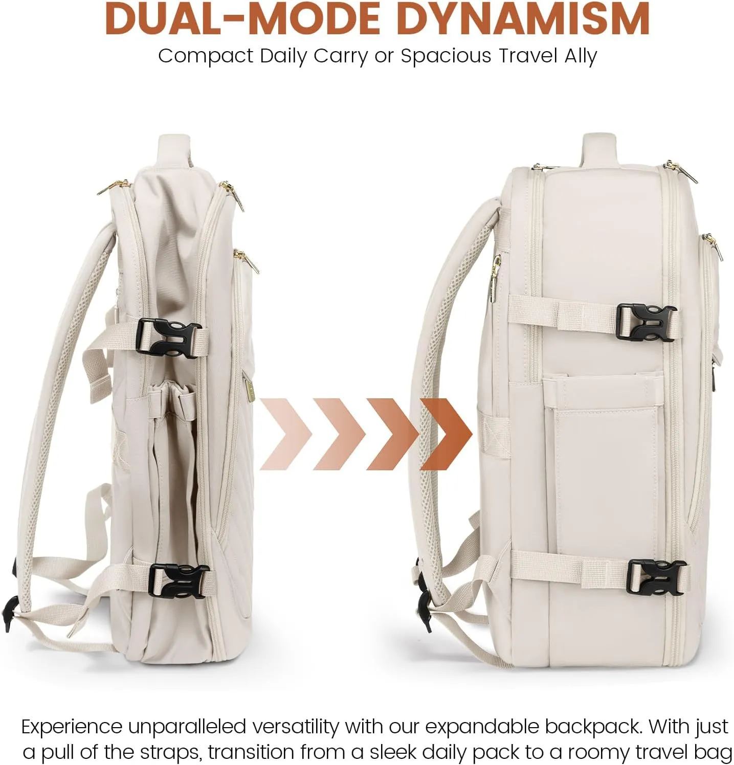 LOVEVOOK Travel Backpack for Women, TSA Personal Item Travel Bag fits 18" Laptop, Carry On Backpack for Weekender Business Hiking, Beige