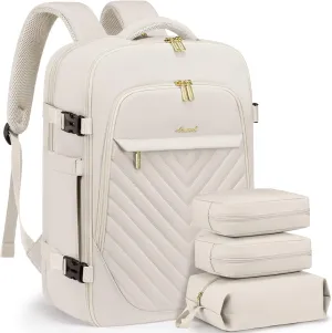 LOVEVOOK Travel Backpack for Women, TSA Personal Item Travel Bag fits 18" Laptop, Carry On Backpack for Weekender Business Hiking, Beige