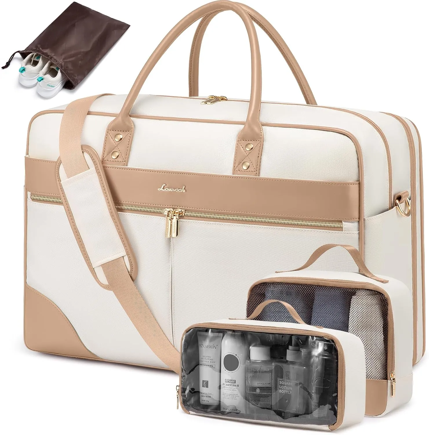 LOVEVOOK Weekender Travel Bag, Carry On Overnight Duffle Bag with Laptop Compartment, 4PCS Gym Duffel Bag for Women