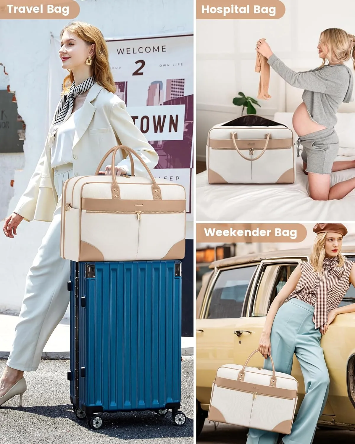LOVEVOOK Weekender Travel Bag, Carry On Overnight Duffle Bag with Laptop Compartment, 4PCS Gym Duffel Bag for Women