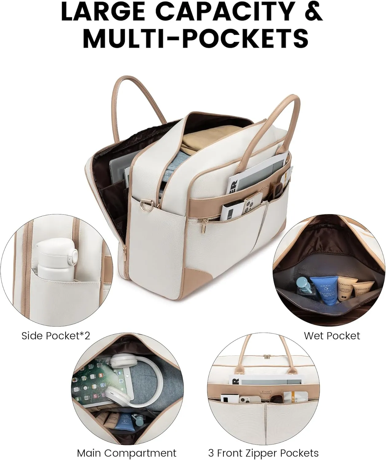 LOVEVOOK Weekender Travel Bag, Carry On Overnight Duffle Bag with Laptop Compartment, 4PCS Gym Duffel Bag for Women