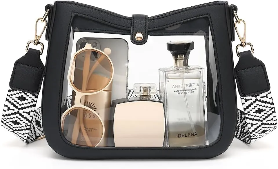 LOXOMU Clear Crossbody Bags Stadium Approved, Clear Purses with Guitar Strap Clear bag for Stadium Events, Concerts