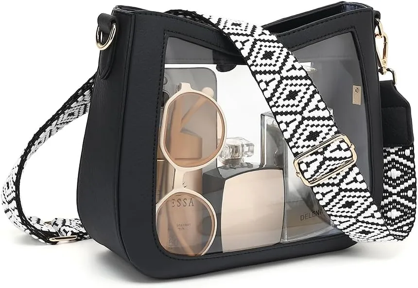 LOXOMU Clear Crossbody Bags Stadium Approved, Clear Purses with Guitar Strap Clear bag for Stadium Events, Concerts