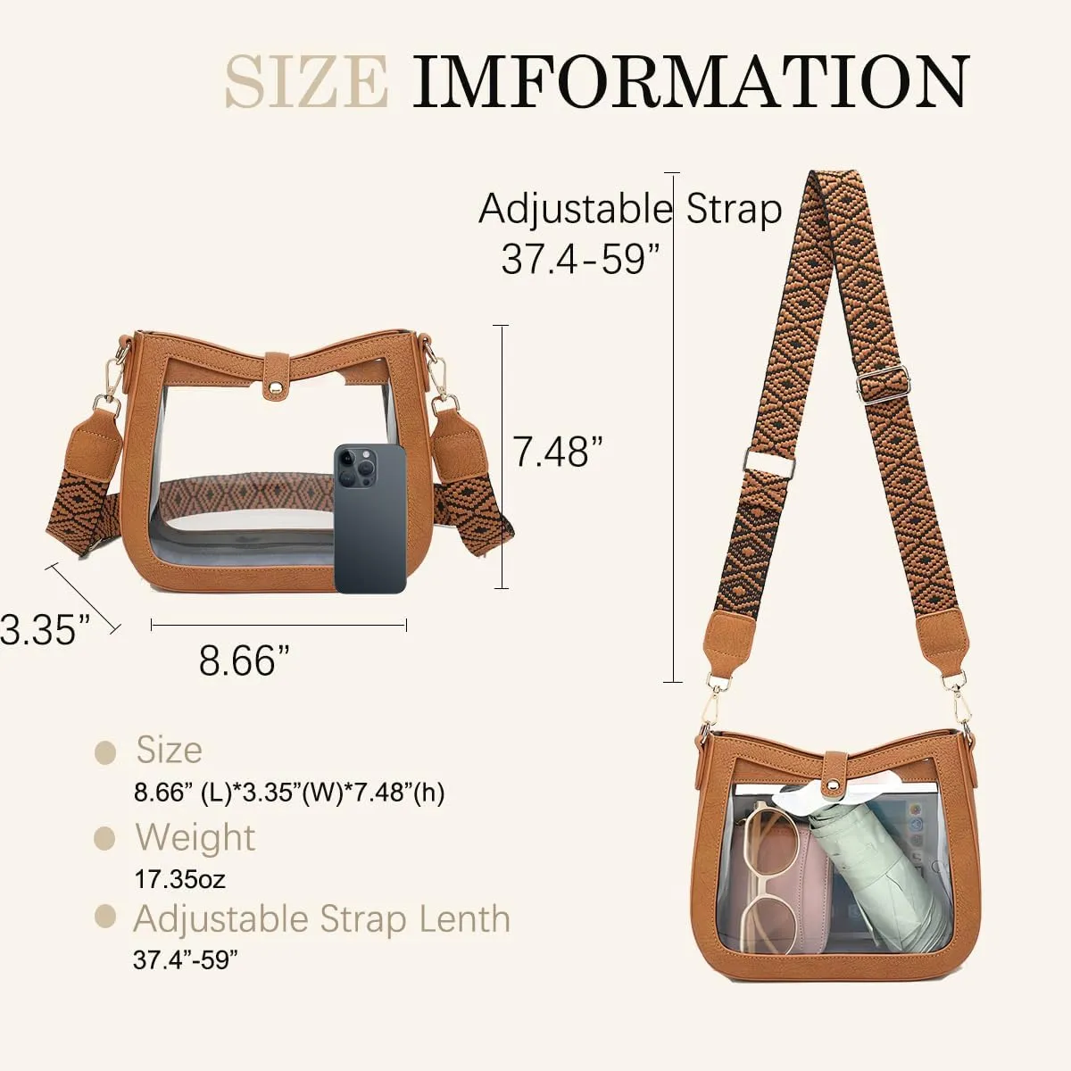 LOXOMU Clear Crossbody Bags Stadium Approved, Clear Purses with Guitar Strap Clear bag for Stadium Events, Concerts