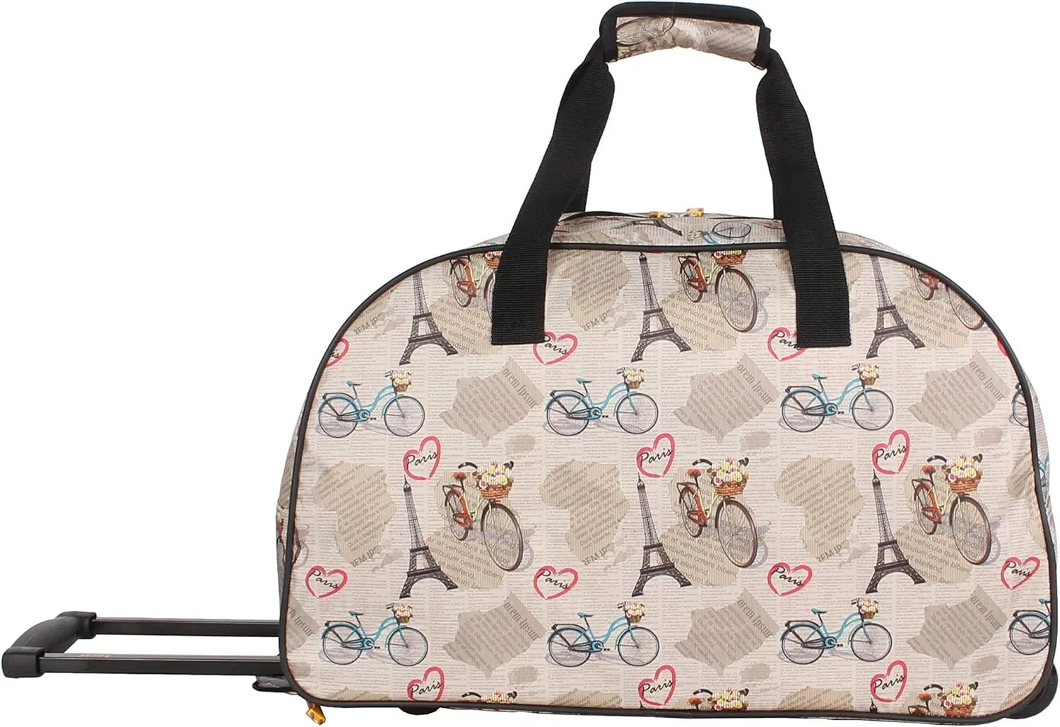 Lucas Luggage 22 Inch Printed Rolling Carry-On Suitcase Wheeled Duffel (22in, Paris)