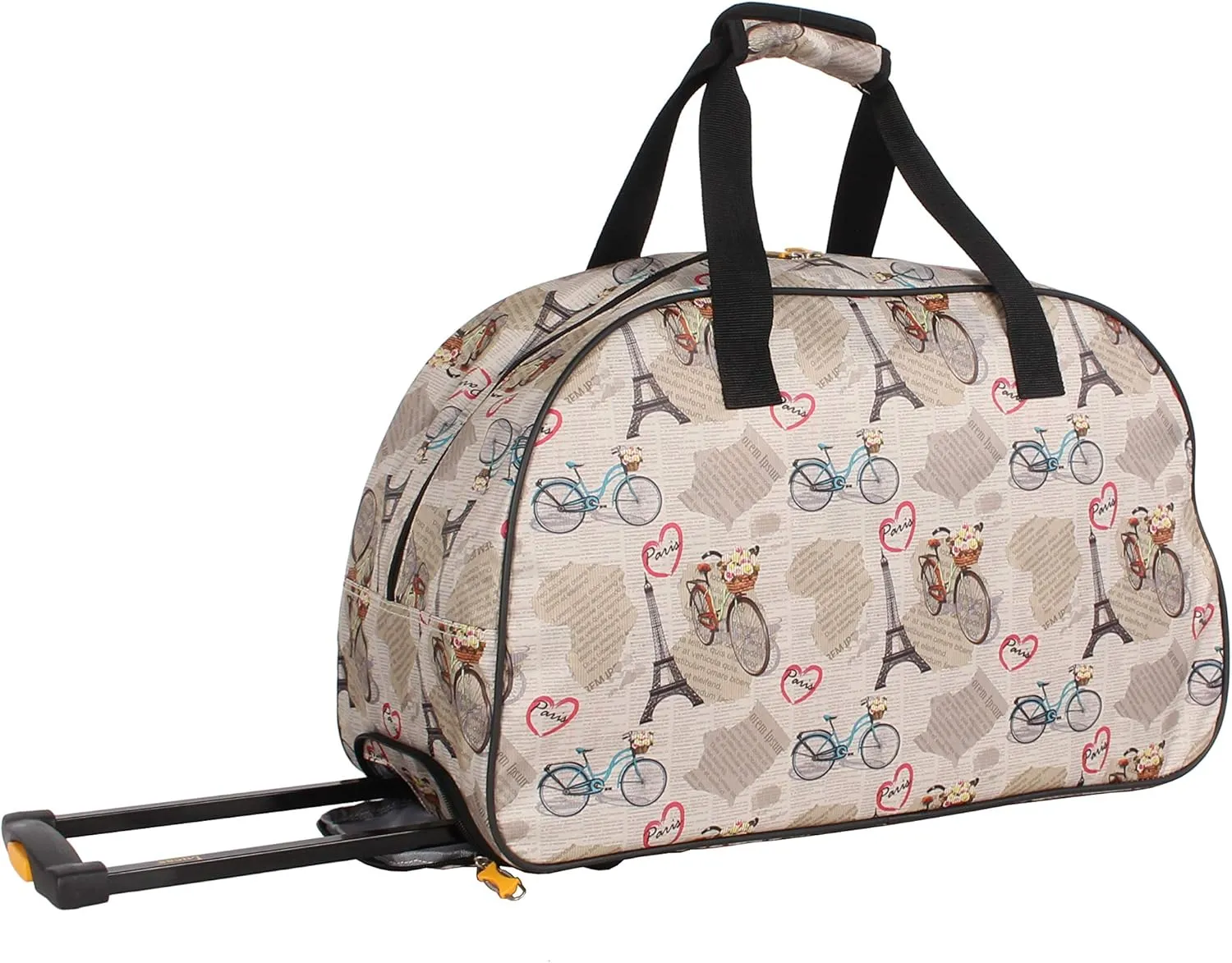 Lucas Luggage 22 Inch Printed Rolling Carry-On Suitcase Wheeled Duffel (22in, Paris)